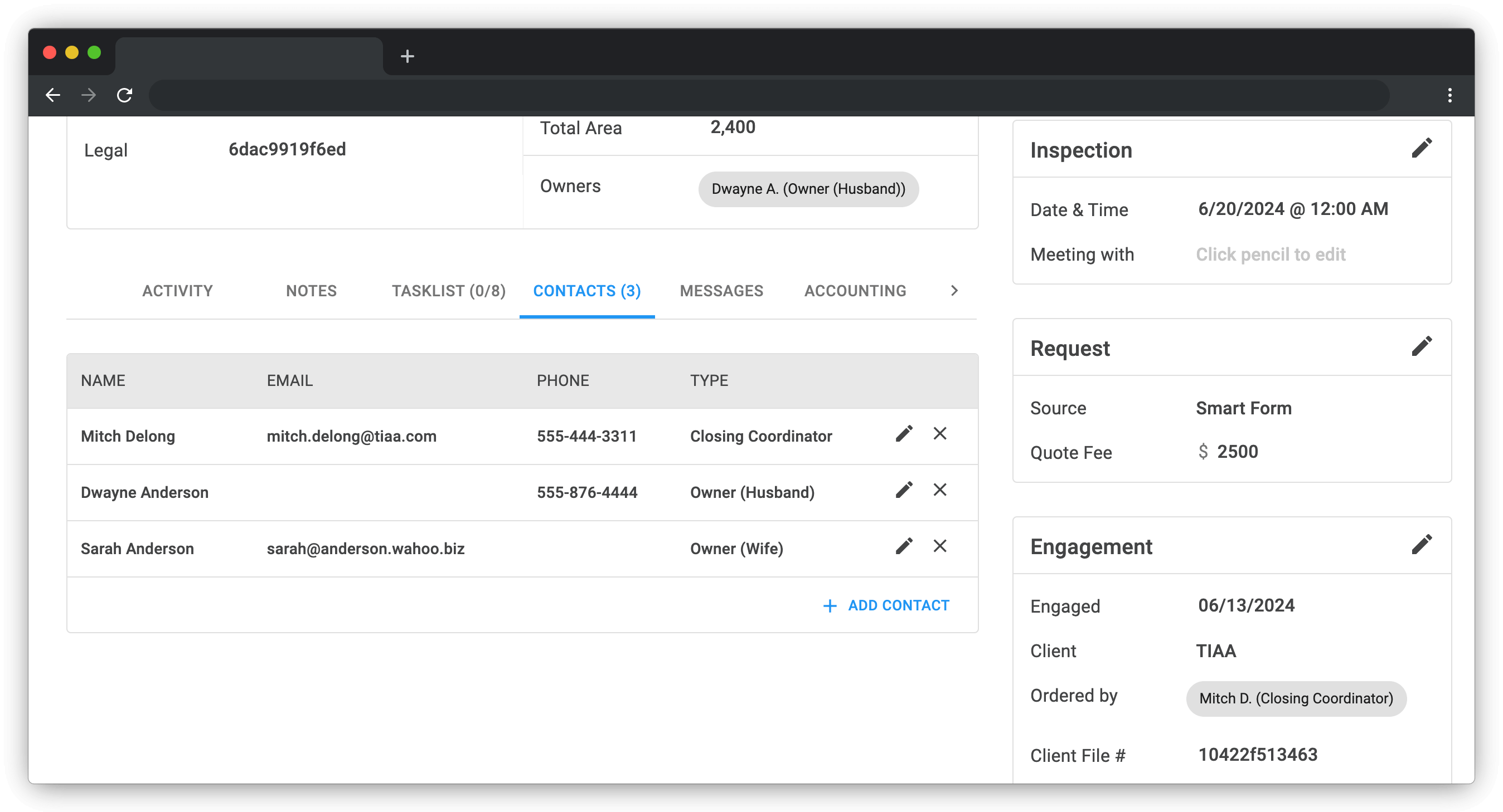 Contacts list on Appraisal View Image